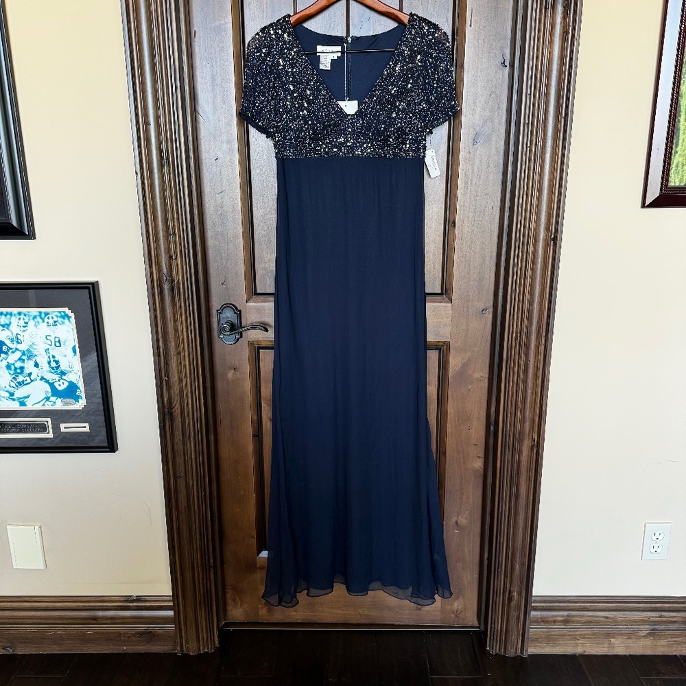 Basix II Beaded Silk V-neck Evening Gown Size 8